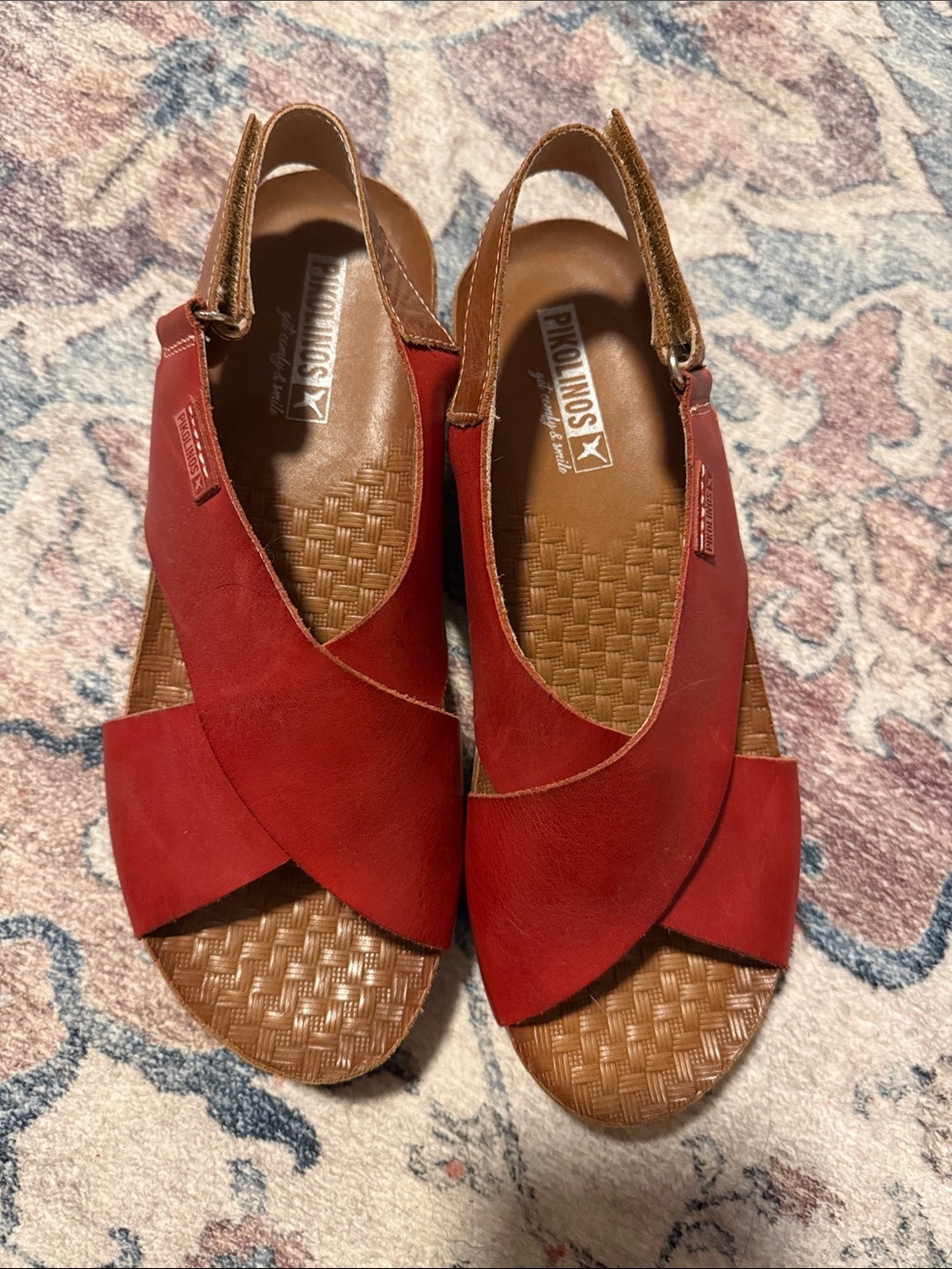 PIKOLINOS Red Leather Crisscross Slingback Sandals - Picture 7 of 7
